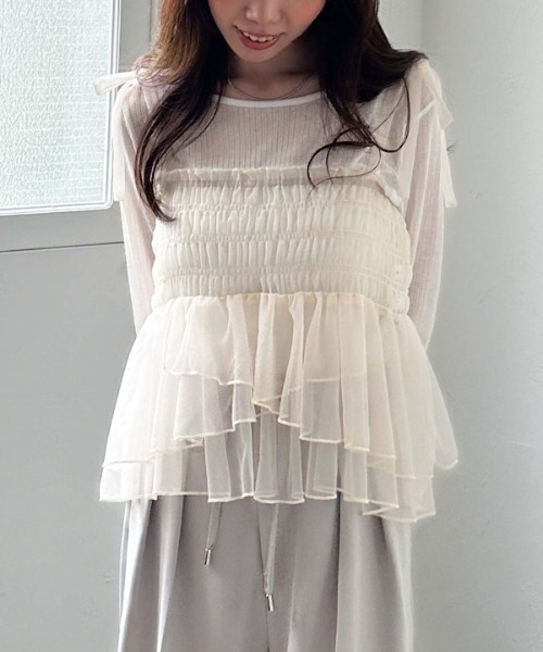 archives(アルシーヴ)の「チュールペプラムキャミ×リブTOPS SET(Tシャツ/カットソー・レディース・オフホワイト/グレー/ブラック/イエロー・MEDIUM)」の12枚目の写真