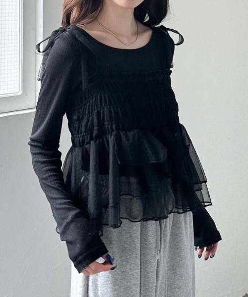 archives(アルシーヴ)の「チュールペプラムキャミ×リブTOPS SET(Tシャツ/カットソー・レディース・オフホワイト/グレー/ブラック/イエロー・MEDIUM)」の18枚目の写真