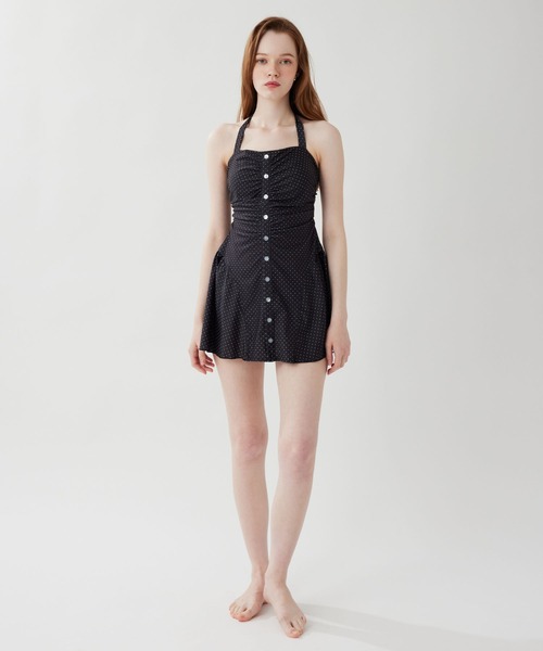 【新品未使用】DEICYドットワンピスイムウェア DEICYオリジナルPVCバッグ付き】ドットワンピスイムウェア(水着