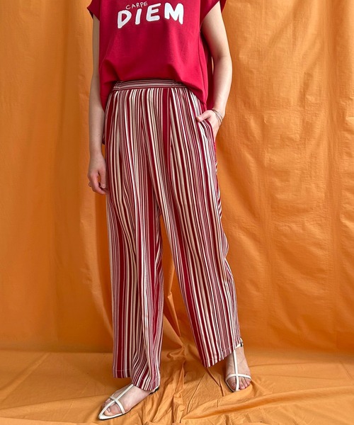 LHELBIE（レルビエ）の「ストライプタックパンツ（その他パンツ・レディース・ブラック/ライトベージュ/レッド・M）」の3枚目の写真
