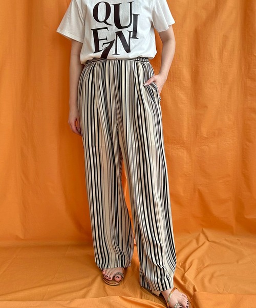 LHELBIE（レルビエ）の「ストライプタックパンツ（その他パンツ・レディース・ブラック/ライトベージュ/レッド・M）」の10枚目の写真