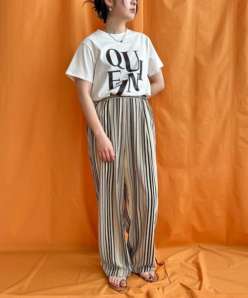 LHELBIE（レルビエ）の「ストライプタックパンツ（その他パンツ・レディース・ブラック/ライトベージュ/レッド・M）」の7枚目の写真