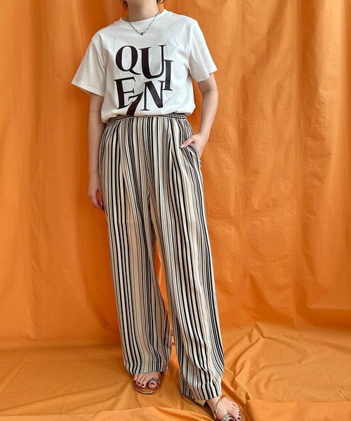 LHELBIE（レルビエ）の「ストライプタックパンツ（その他パンツ・レディース・ブラック/ライトベージュ/レッド・M）」の5枚目の写真