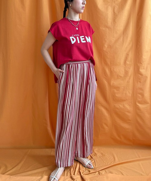 LHELBIE（レルビエ）の「ストライプタックパンツ（その他パンツ・レディース・ブラック/ライトベージュ/レッド・M）」の15枚目の写真