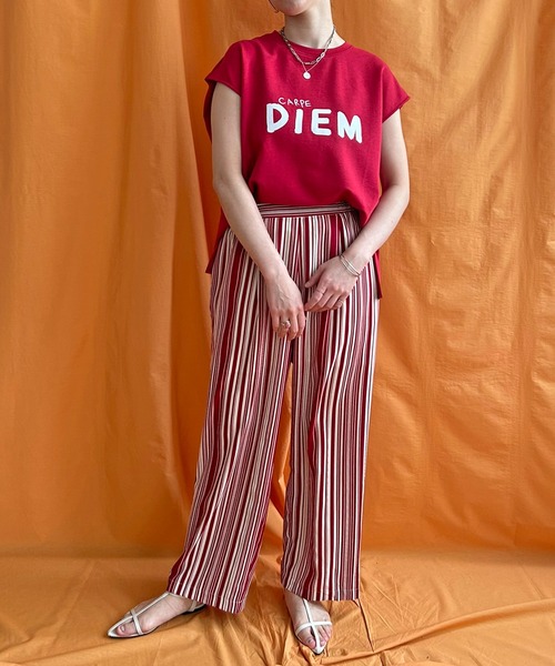 LHELBIE（レルビエ）の「ストライプタックパンツ（その他パンツ・レディース・ブラック/ライトベージュ/レッド・M）」の18枚目の写真