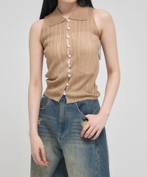 《ZOZOTOWN限定》【Louren/ローレン】front button sheer knit/フロントボタンシアーノースリーブニット