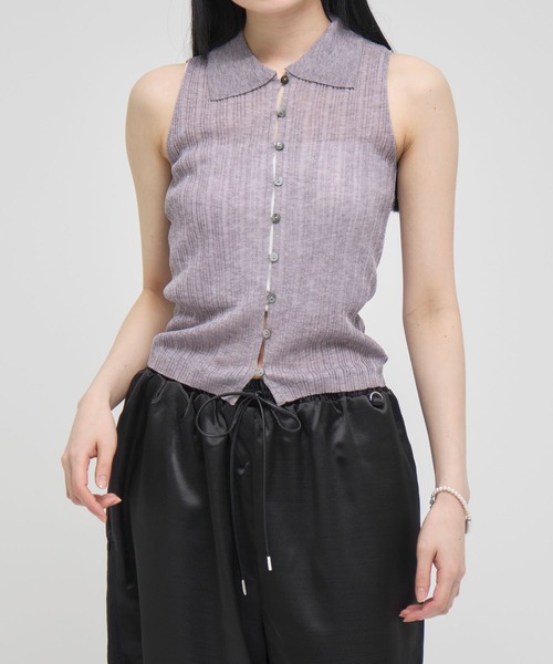 【一部予約！】 ZOZOTOWN限定》【Louren/ローレン】front button sheer knit トップス