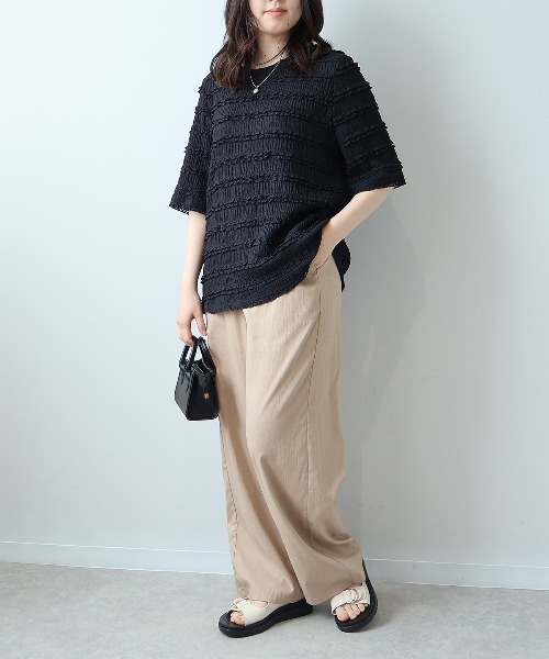 leswel(レスウェル)の「【L~5L 大きいサイズ】レーシージャガードプルオーバー 半袖 春夏(Tシャツ/カットソー・レディース・ブラック/イエロー/ベージュ・LL/3L/5L/4L/L)」の6枚目の写真