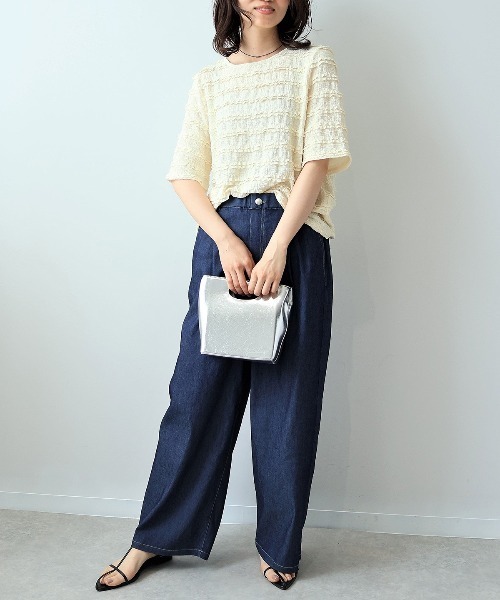 leswel(レスウェル)の「【L~5L 大きいサイズ】レーシージャガードプルオーバー 半袖 春夏(Tシャツ/カットソー・レディース・ブラック/イエロー/ベージュ・LL/3L/5L/4L/L)」の8枚目の写真