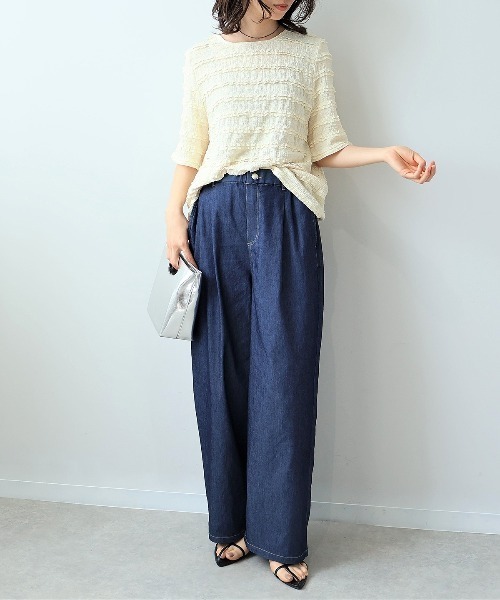 leswel(レスウェル)の「【L~5L 大きいサイズ】レーシージャガードプルオーバー 半袖 春夏(Tシャツ/カットソー・レディース・ブラック/イエロー/ベージュ・LL/3L/5L/4L/L)」の9枚目の写真