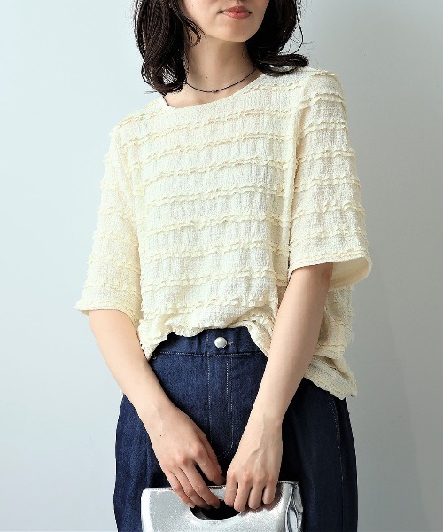 leswel(レスウェル)の「【L~5L 大きいサイズ】レーシージャガードプルオーバー 半袖 春夏(Tシャツ/カットソー・レディース・ブラック/イエロー/ベージュ・LL/3L/5L/4L/L)」の10枚目の写真