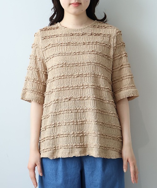 leswel(レスウェル)の「【L~5L 大きいサイズ】レーシージャガードプルオーバー 半袖 春夏(Tシャツ/カットソー・レディース・ブラック/イエロー/ベージュ・LL/3L/5L/4L/L)」の14枚目の写真