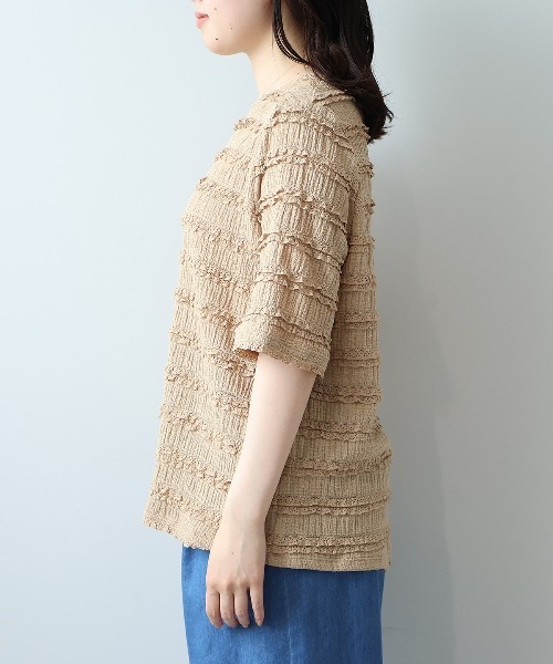 leswel(レスウェル)の「【L~5L 大きいサイズ】レーシージャガードプルオーバー 半袖 春夏(Tシャツ/カットソー・レディース・ブラック/イエロー/ベージュ・LL/3L/5L/4L/L)」の15枚目の写真