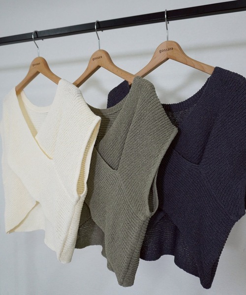 gossara(ゴサラ)の「2WAY畦編みクロスベスト(ベスト・レディース・アイボリー/グレイッシュベージュ/チャコール・FREE)」の16枚目の写真