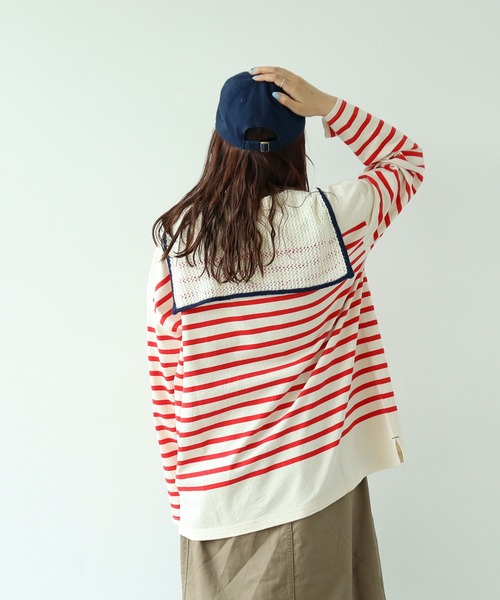 PAR ICI（パーリッシィ）の「パネルボーダー ボートネックプルオーバー（Tシャツ/カットソー・レディース・ブルー/レッド・FREE）」の2枚目の写真