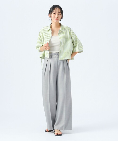 BEAMS HEART（ビームスハート）の「ストライプ柄 ドロスト ハーフスリーブシャツ（シャツ/ブラウス・レディース・サックスブルー/ピンク/ベージュ・FREE）」の9枚目の写真