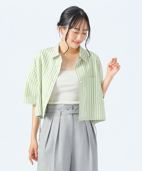 BEAMS HEART（ビームスハート）の「ストライプ柄 ドロスト ハーフスリーブシャツ（シャツ/ブラウス・レディース・サックスブルー/ピンク/ベージュ・FREE）」の10枚目の写真