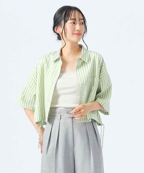 BEAMS HEART（ビームスハート）の「ストライプ柄 ドロスト ハーフスリーブシャツ（シャツ/ブラウス・レディース・サックスブルー/ピンク/ベージュ・FREE）」の11枚目の写真