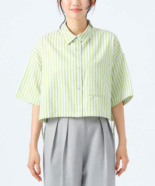 BEAMS HEART（ビームスハート）の「ストライプ柄 ドロスト ハーフスリーブシャツ（シャツ/ブラウス・レディース・サックスブルー/ピンク/ベージュ・FREE）」の12枚目の写真