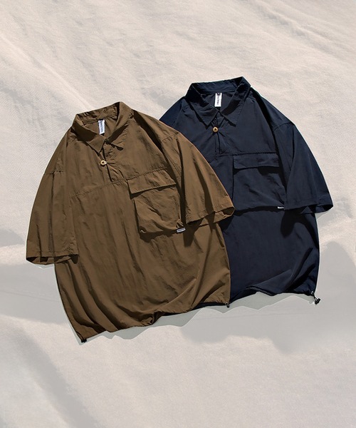 SBG（エスビー）の「SBG ドロストカジュアルシャツ（シャツ/ブラウス・メンズ・ブラウン/ネイビー・MEDIUM/LARGE）」の3枚目の写真