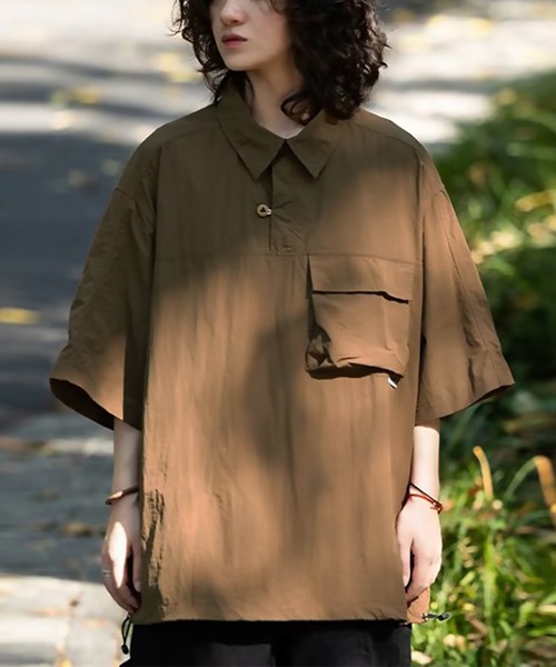 SBG（エスビー）の「SBG ドロストカジュアルシャツ（シャツ/ブラウス・メンズ・ブラウン/ネイビー・MEDIUM/LARGE）」の6枚目の写真