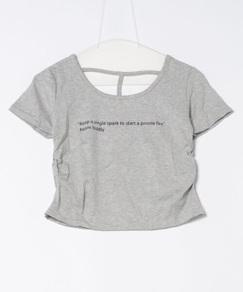 セール】ロゴ×背中あきが今っぽ可愛いショートTシャツ／ギャザー