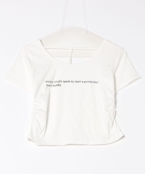 セール】ロゴ×背中あきが今っぽ可愛いショートTシャツ／ギャザー