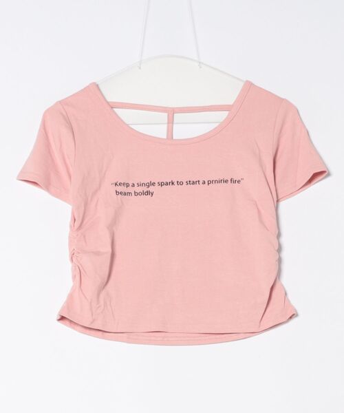 セール】ロゴ×背中あきが今っぽ可愛いショートTシャツ／ギャザー