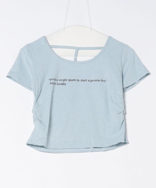 セール】ロゴ×背中あきが今っぽ可愛いショートTシャツ／ギャザー
