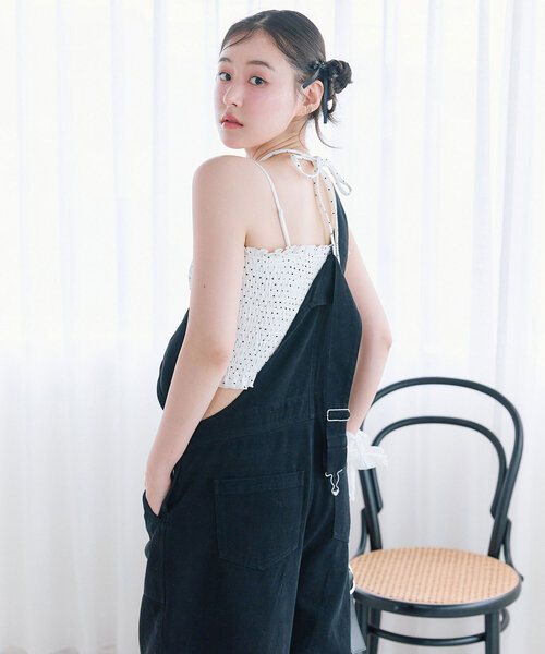 OLIVE des OLIVE（オリーブデオリーブ）の「【スタイルアップ叶う】レースタグ付きサロペット（サロペット/オーバーオール・レディース・オフホワイト/ブラック・FREE）」の9枚目の写真