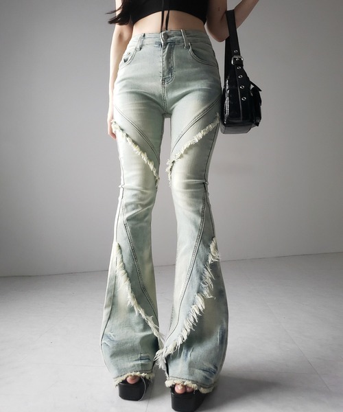 me+em select(ミームセレクト)の「【 2color / 4size 】フリンジデザインヴィンテージライクストレッチフレアデニム / fringe design vintage-like stretch flare denim(デニムパンツ・レディース・ブラック/ブルー・SMALL/MEDIUM/LARGE/X-LARGE)」の11枚目の写真