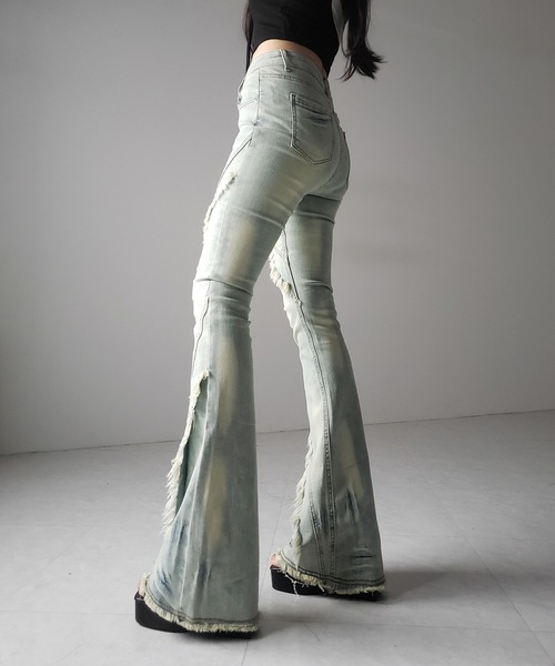 me+em select(ミームセレクト)の「【 2color / 4size 】フリンジデザインヴィンテージライクストレッチフレアデニム / fringe design vintage-like stretch flare denim(デニムパンツ・レディース・ブラック/ブルー・SMALL/MEDIUM/LARGE/X-LARGE)」の14枚目の写真
