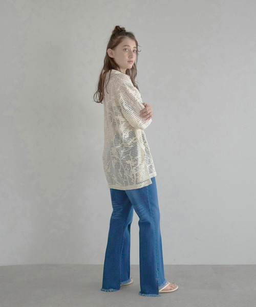 MINERTE(ミネルテ)の「【MINERTE】flower embroidery half zip mesh shirt / フラワー刺繍ハーフジップメッシュシャツ(シャツ/ブラウス・レディース・ブラック/アイボリー・FREE)」の10枚目の写真