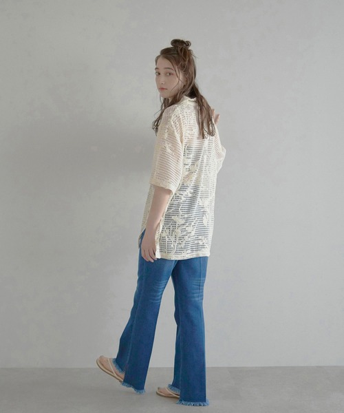 MINERTE(ミネルテ)の「【MINERTE】flower embroidery half zip mesh shirt / フラワー刺繍ハーフジップメッシュシャツ(シャツ/ブラウス・レディース・ブラック/アイボリー・FREE)」の12枚目の写真