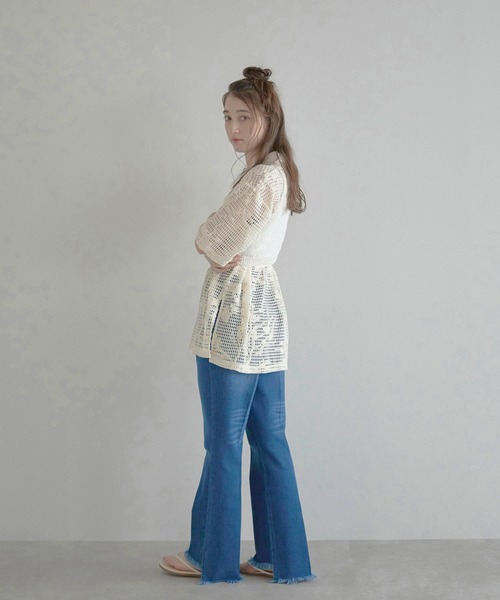 MINERTE(ミネルテ)の「【MINERTE】flower embroidery half zip mesh shirt / フラワー刺繍ハーフジップメッシュシャツ(シャツ/ブラウス・レディース・ブラック/アイボリー・FREE)」の18枚目の写真