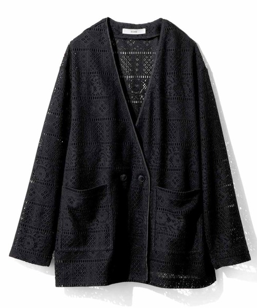 IEDIT(イディット)の「IEDIT 軽やかにまとう 着こなし華やぐノーカラーレースジャケット(ノーカラージャケット・レディース・ブラック/オフホワイト・M/L/LL/3L/S/4L)」の8枚目の写真