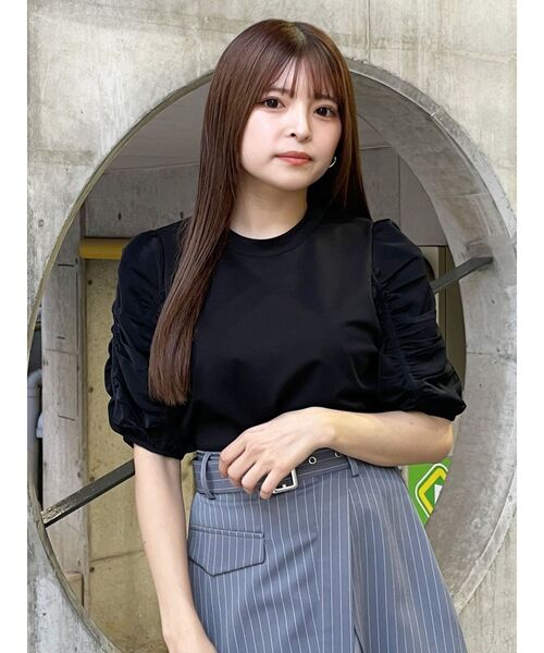 ネットで注文 セール】ギャザースリーブトップス（Tシャツ/カットソー トップス