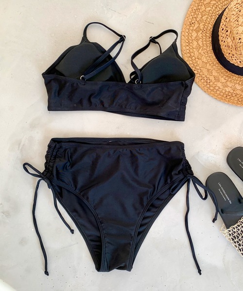 セール】サイドギャザー ハイウエストビキニ2点セット 水着（水着