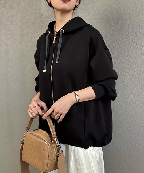 Emma Taylor（エマテイラー）の「ダンボールドロストフレアヘムパーカー（パーカー・レディース・ブラック/ライトベージュ/シルバー系/MD.Gray・FREE）」の7枚目の写真