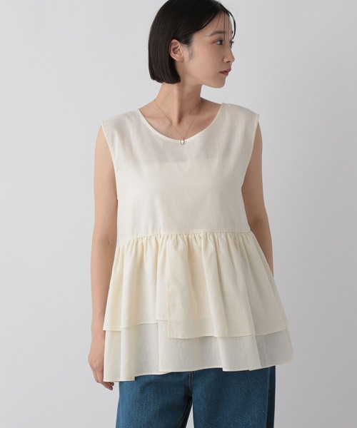 LOWRYS FARM(ローリーズファーム)の「ペプラムチュニックノースリーブ 573101(Tシャツ/カットソー・レディース・オレンジ/ブラック/アイボリー・FREE)」の2枚目の写真