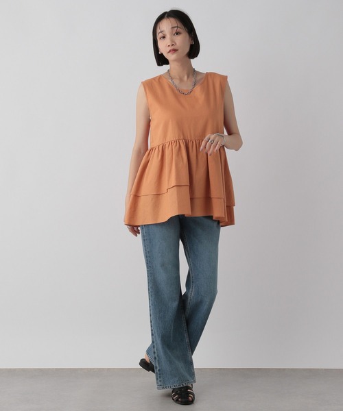 LOWRYS FARM(ローリーズファーム)の「ペプラムチュニックノースリーブ 573101(Tシャツ/カットソー・レディース・オレンジ/ブラック/アイボリー・FREE)」の6枚目の写真