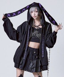REFLEM ブラック×シルバージップフーディー REFLEM【レフレム】猫耳パンクノースリジップアップパーカー/全2色