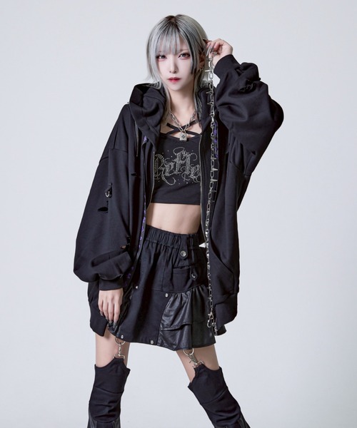 【完売品】✨️REFLEM うさ耳 パーカー ジップ ブラック フリーサイズ REFLEM/レフレム』スタッズうさ耳ZIPパーカー/ジップアップ