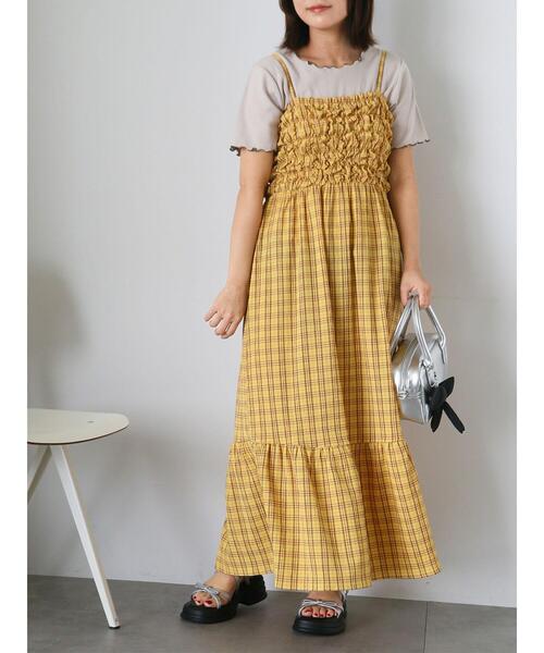 ehka sopo(エヘカソポ)の「チェックシャーリングキャミワンピース(ワンピース・レディース・グリーン/サックスブルー/イエロー・F)」の3枚目の写真