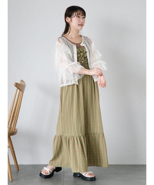 ehka sopo(エヘカソポ)の「チェックシャーリングキャミワンピース(ワンピース・レディース・グリーン/サックスブルー/イエロー・F)」の9枚目の写真