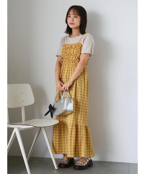 ehka sopo(エヘカソポ)の「チェックシャーリングキャミワンピース(ワンピース・レディース・グリーン/サックスブルー/イエロー・F)」の13枚目の写真