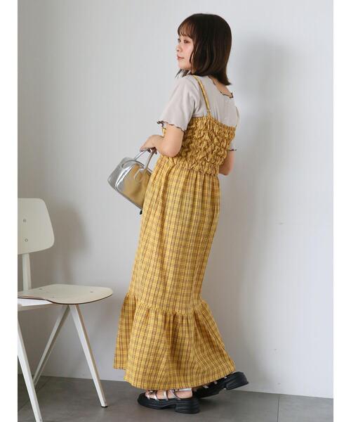 ehka sopo(エヘカソポ)の「チェックシャーリングキャミワンピース(ワンピース・レディース・グリーン/サックスブルー/イエロー・F)」の14枚目の写真