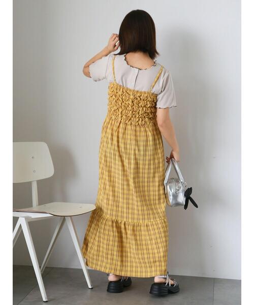 ehka sopo(エヘカソポ)の「チェックシャーリングキャミワンピース(ワンピース・レディース・グリーン/サックスブルー/イエロー・F)」の15枚目の写真