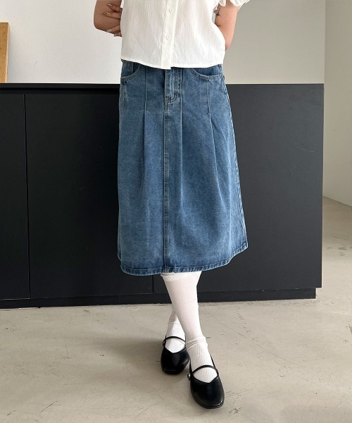 オールシーズン着用可能】ベーシック フレア Aライン デニム ミディ