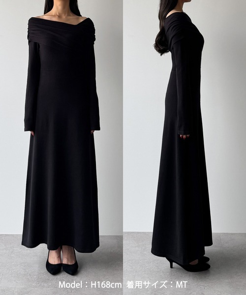 セール】アシメネックフレアニットワンピース[高身長サイズMT/低身長